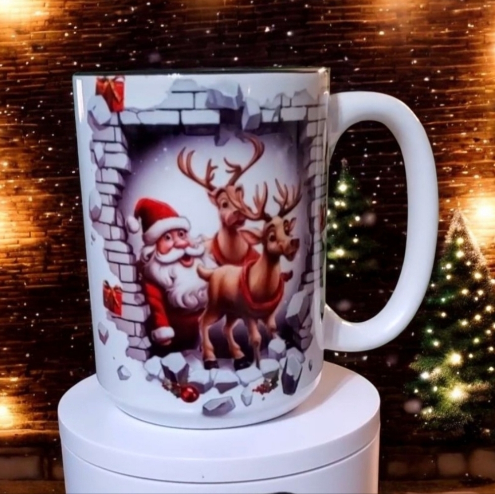 Santa & Reindeer Breakout 15oz  Coffee Mug